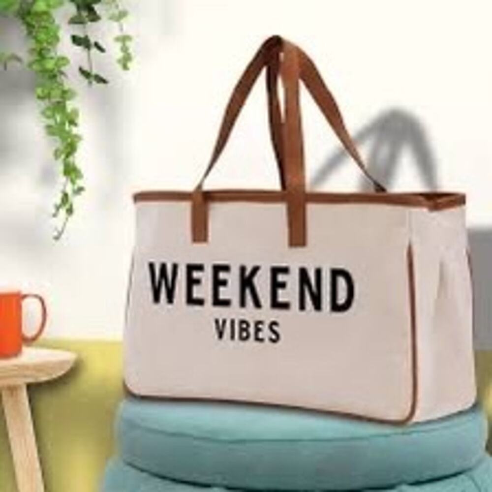 Creative Brands Weekend Vibes Canvas Beach Tote Bag Shoulder Bag NWOT Summer